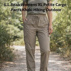L.L.Bean Women's XL Petite Cargo Pants Khaki Elastic Waist Outdoor Hiking